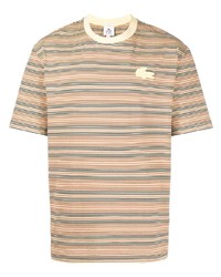 Мужская светло-коричневая футболка с круглым вырезом в горизонтальную полоску от Lacoste