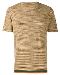 Мужская светло-коричневая футболка с круглым вырезом в горизонтальную полоску от Missoni