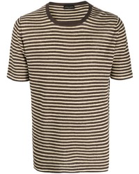 Мужская светло-коричневая футболка с круглым вырезом в горизонтальную полоску от Roberto Collina