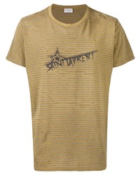 Мужская светло-коричневая футболка с круглым вырезом в горизонтальную полоску от Saint Laurent