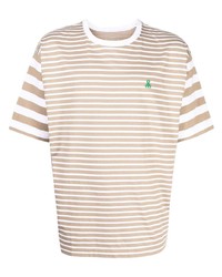 Мужская светло-коричневая футболка с круглым вырезом в горизонтальную полоску от Sophnet.