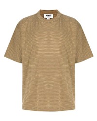 Мужская светло-коричневая футболка с круглым вырезом в горизонтальную полоску от YMC