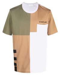 Мужская светло-коричневая футболка с круглым вырезом в стиле пэчворк от Helmut Lang
