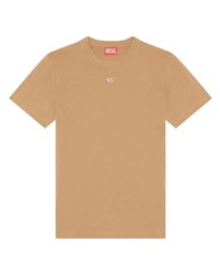 Мужская светло-коричневая футболка с круглым вырезом с вышивкой от Diesel