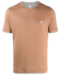 Мужская светло-коричневая футболка с круглым вырезом с вышивкой от Eleventy