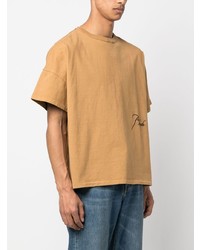 Мужская светло-коричневая футболка с круглым вырезом с вышивкой от Rhude