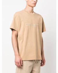 Мужская светло-коричневая футболка с круглым вырезом с вышивкой от Carhartt WIP