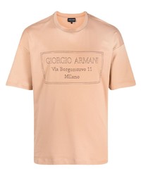 Мужская светло-коричневая футболка с круглым вырезом с вышивкой от Giorgio Armani