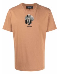 Мужская светло-коричневая футболка с круглым вырезом с вышивкой от Hydrogen