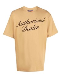 Мужская светло-коричневая футболка с круглым вырезом с вышивкой от Just Don