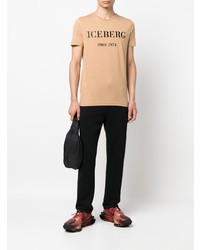 Мужская светло-коричневая футболка с круглым вырезом с вышивкой от Iceberg