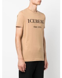 Мужская светло-коричневая футболка с круглым вырезом с вышивкой от Iceberg