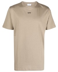 Мужская светло-коричневая футболка с круглым вырезом с вышивкой от Off-White