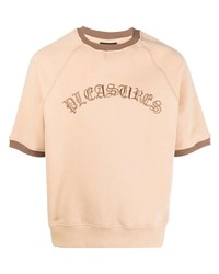 Мужская светло-коричневая футболка с круглым вырезом с вышивкой от Pleasures