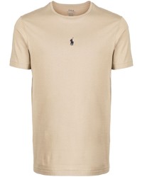 Мужская светло-коричневая футболка с круглым вырезом с вышивкой от Polo Ralph Lauren