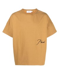Мужская светло-коричневая футболка с круглым вырезом с вышивкой от Rhude