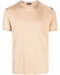 Мужская светло-коричневая футболка с круглым вырезом с вышивкой от Tom Ford