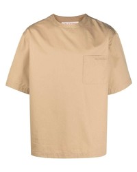 Мужская светло-коричневая футболка с круглым вырезом с вышивкой от Valentino Garavani