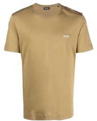 Мужская светло-коричневая футболка с круглым вырезом с вышивкой от Zegna