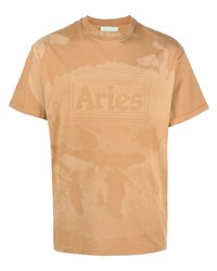 Мужская светло-коричневая футболка с круглым вырезом с камуфляжным принтом от Aries