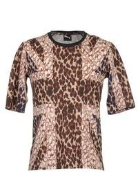 Светло-коричневая футболка с круглым вырезом с леопардовым принтом