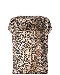 Женская светло-коричневая футболка с круглым вырезом с леопардовым принтом от Alberto Biani