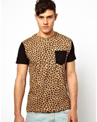 Мужская светло-коричневая футболка с круглым вырезом с леопардовым принтом от Criminal Damage