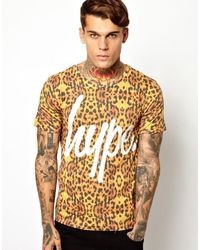 Мужская светло-коричневая футболка с круглым вырезом с леопардовым принтом от Hype