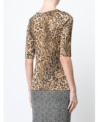 Женская светло-коричневая футболка с круглым вырезом с леопардовым принтом от Marc Cain