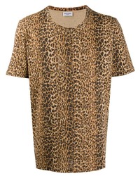 Мужская светло-коричневая футболка с круглым вырезом с леопардовым принтом от Saint Laurent