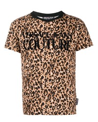 Мужская светло-коричневая футболка с круглым вырезом с леопардовым принтом от VERSACE JEANS COUTURE