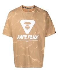 Мужская светло-коричневая футболка с круглым вырезом с принтом тай-дай от AAPE BY A BATHING APE
