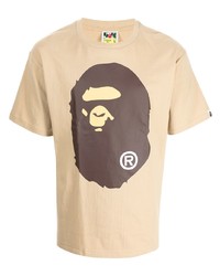 Мужская светло-коричневая футболка с круглым вырезом с принтом от A Bathing Ape