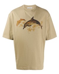 Мужская светло-коричневая футболка с круглым вырезом с принтом от Acne Studios