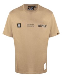 Мужская светло-коричневая футболка с круглым вырезом с принтом от Alpha Industries