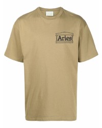 Мужская светло-коричневая футболка с круглым вырезом с принтом от Aries