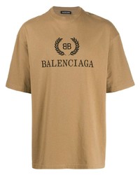 Мужская светло-коричневая футболка с круглым вырезом с принтом от Balenciaga