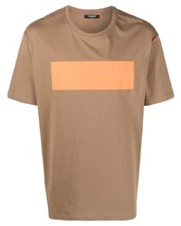Мужская светло-коричневая футболка с круглым вырезом с принтом от Balmain