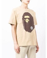 Мужская светло-коричневая футболка с круглым вырезом с принтом от A Bathing Ape