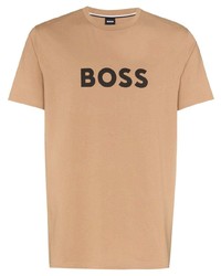 Мужская светло-коричневая футболка с круглым вырезом с принтом от BOSS