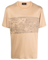 Мужская светло-коричневая футболка с круглым вырезом с принтом от Brioni