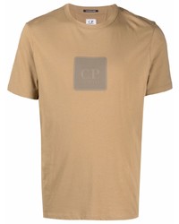 Мужская светло-коричневая футболка с круглым вырезом с принтом от C.P. Company