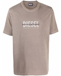 Мужская светло-коричневая футболка с круглым вырезом с принтом от Diesel