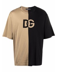 Мужская светло-коричневая футболка с круглым вырезом с принтом от Dolce & Gabbana