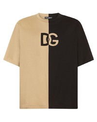 Мужская светло-коричневая футболка с круглым вырезом с принтом от Dolce & Gabbana