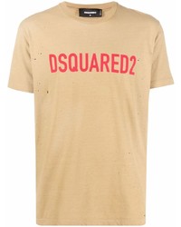Мужская светло-коричневая футболка с круглым вырезом с принтом от DSQUARED2