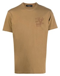 Мужская светло-коричневая футболка с круглым вырезом с принтом от DSQUARED2