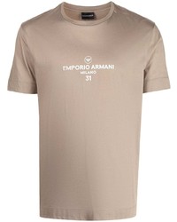 Мужская светло-коричневая футболка с круглым вырезом с принтом от Emporio Armani