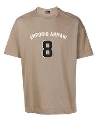 Мужская светло-коричневая футболка с круглым вырезом с принтом от Emporio Armani