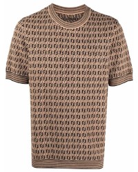 Мужская светло-коричневая футболка с круглым вырезом с принтом от Fendi